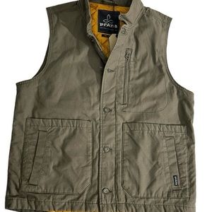 Prana Trembly Vest Mens med Brown Quilted Lined Organic Cotton Canvas Heavy